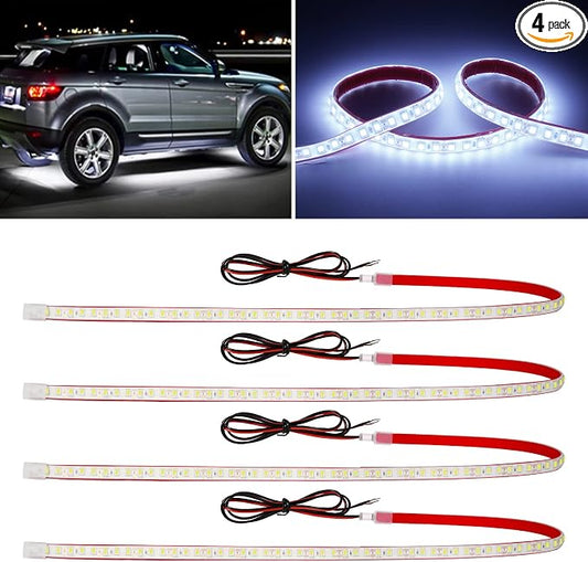 12V Car LED Strip Light,24inch Car Interior Light Strip IP68 Waterproof Cuttable for Car Motorcycles Boat Golf Cart Truck Cargo Home Decoration with Strong Nano Tape,(4PCS)