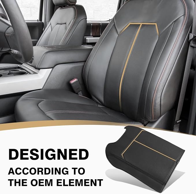 Muslogy Center Console Armrest Cover Fit for Ford F150 2015-2020 &F250 F350 F450 2017-2022 & Expedition 2018-2024 Accessories, Armrest Pad Console Lid Cushion Vegan Leather Regular Thick (Bucket Seat)
