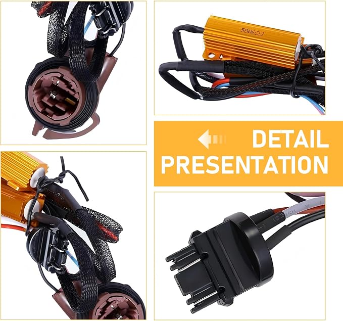 2 PCS Car 3157 Brake Light Resistor Decoders, 50W Anti-flicker Load LED Resistor Kit, Brake Bulb Error Fix Decoder, Plug and Play Harness Adapter for T20 3157 3157A 4157 Bulb (Multicolored)