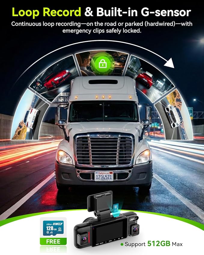 IIWEY N6 PRO STARVIS 2 4K 4-Channel Dash Cam, 360° All-Around View (4K+1080Px3), Front Rear and Dual Inside Car Camera, 5GHz WiFi, GPS, 8-IR Lamps Night Vision, Free 128GB Card, 24/7 Parking Mode