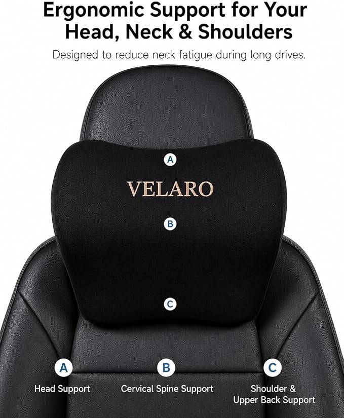 Car Neck Pillow for Driving- Breathable Full Mesh Memory Foam Headrest Cushion -Ergonomic Cervical Support for Long Drives - Black