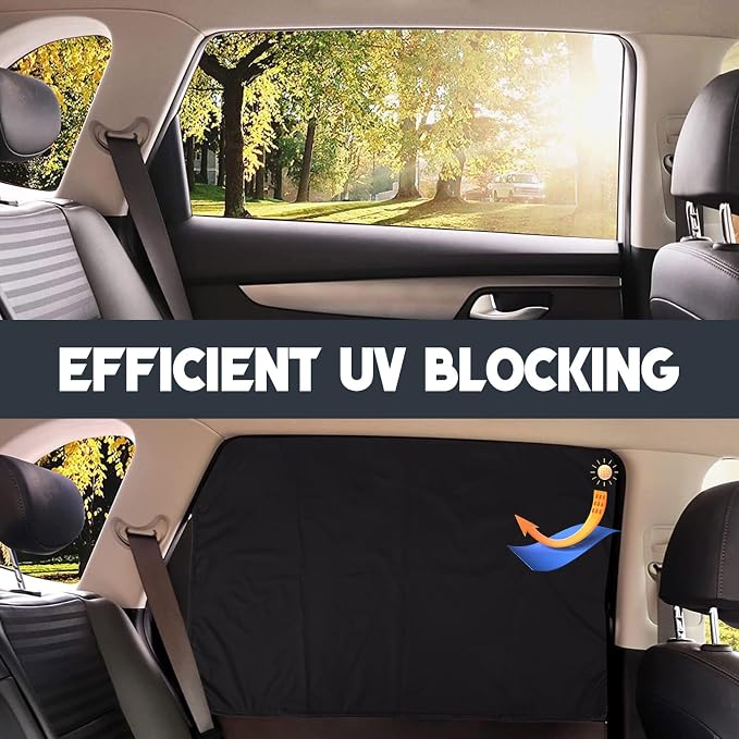 ZATOOTO Car Window Curtains - 2 Pcs Black Silk Side Rear Protection Covers | Magnetic Privacy Sun Shade Keeps Cooler for Baby Kids Sleeping