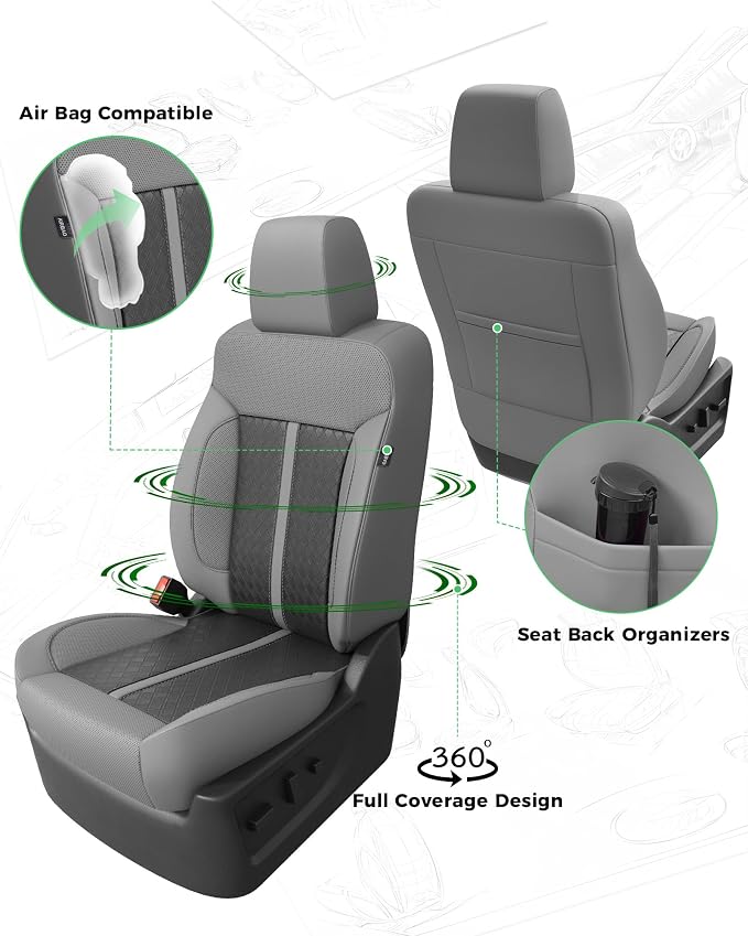Custom Leather Seat Covers for 2014-2018 Sierra/Silverado 1500 | Only Crew Cab, Fits 2500/3500HD 2015-2020, no Rear Armrest/Seatback Storage, Waterproof, Scratch-resistant, Easy-clean