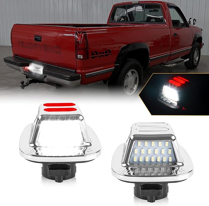 POPMOTORZ LED License Plate Lights Rear Tag Lamps Red OLED Neon Tube Pure Compatible with 1988-2000 Chevy GMC C/K Series 1500 2500 3500 Suburban S10 Blazer Tahoe Yukon Sonoma GMC Sierra LED Tag Lights