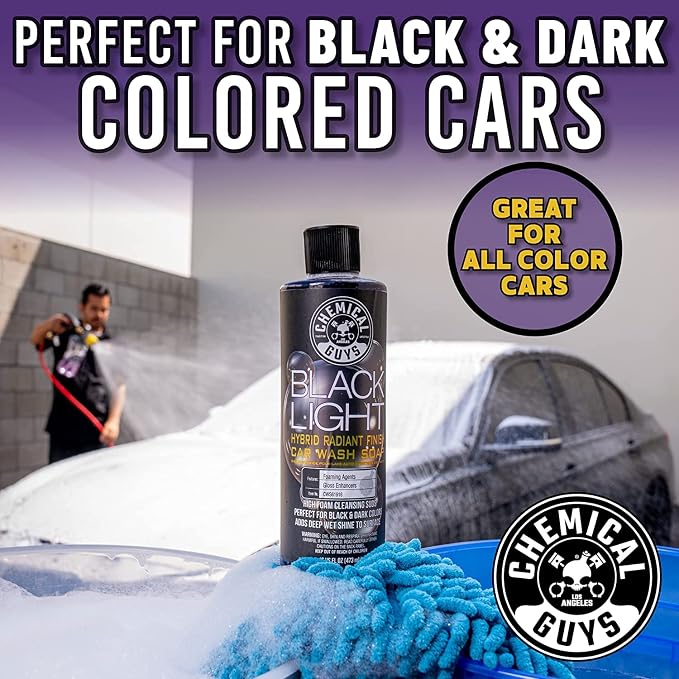Chemical Guys, Black Light Hybrid Radiant Finish Car Wash Soap, 2 x 16 oz | Gloss-enhancing pH-balanced soap cleans and deepens shine on dark paint, gentle in cannons, guns or buckets