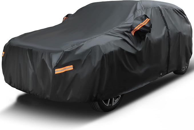 EzyShade Multi-Layer SUV Car Cover Waterproof All Weather - See Vehicle Size-Chart - Outdoor Full Exterior Covers for Automobiles - Heavy Duty Tarp Jeep Rav4 Trax CRV - Black, Size S3 (See SizeChart)