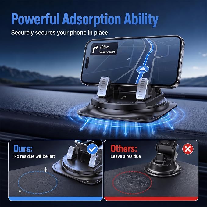 360 Degree Rotatable Car Phone Holder, Non-Slip Dashboard Cell Phone Holder, Universal Car Phone Mount Stand for Navigation and Viewing