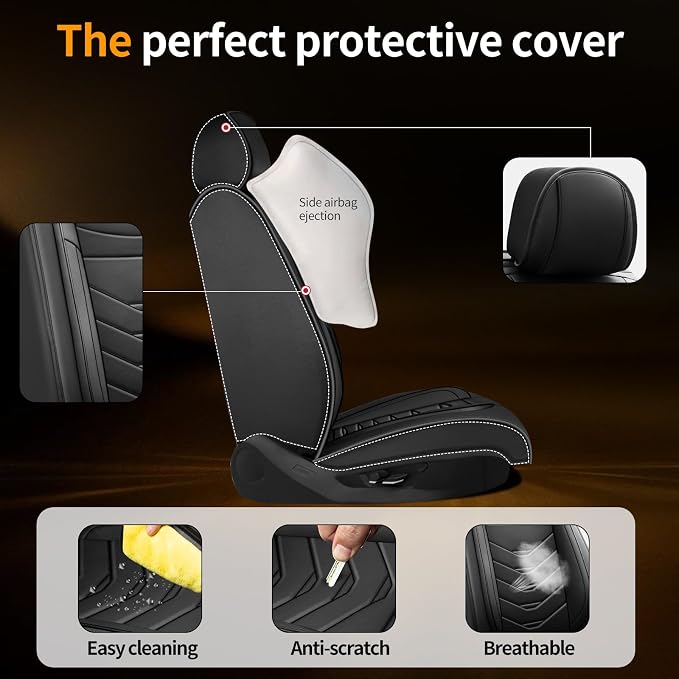 Fit Versa Car Seat Covers Compatible with Nissan Versa 2009-2025 2026.Full Coverage Waterproof Leather,Compatible with Airbag,All - Weather Seat Cushion Protector(Full Set, Black)