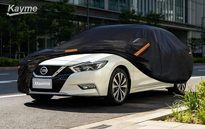 Kayme 7 Layers Car Cover Custom Fit for Nissan Maxima (1988-2026) Waterproof All Weather for Automobiles, Outdoor Full Cover Rain Sun UV Protection.Black