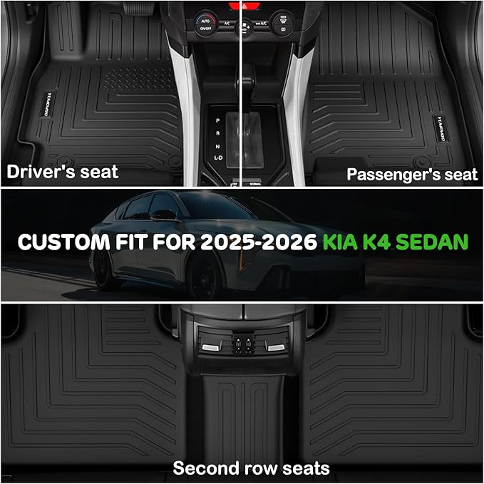 Floor Mats for 2026 2025 Kia K4 Sedan Upgrade Trunk Mat All Weather Floor Liners TPE Rubber Cargo Liner Fit for 2025 2026 Kia K4 Anti-Slip Full Set Automobile Mats Accessories