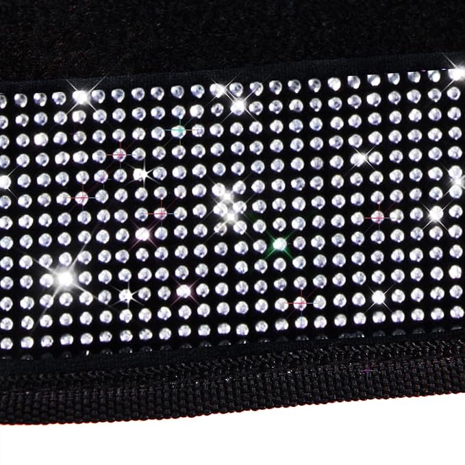 CAR PASS Bling Diamond Car Floor Mats, Shining Rhinestone Carpet Sparkly Glitter Crystal with Anti-Slip PVC Heel Pad Waterproof Universal Fit Automotive SUV,Sedan,Van,Cute Girl Women,4pcs Black Sliver