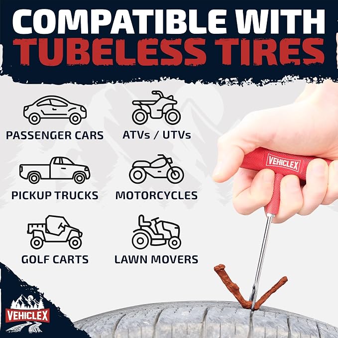Vehiclex Flat Tire Repair Plugs - 30pcs Heavy Duty Plug and Patch Kit for Emergency Repairs