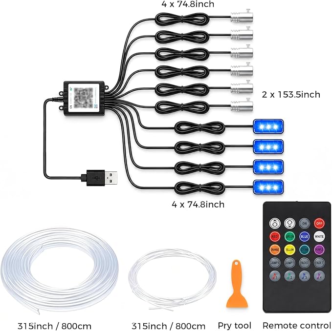 Interior Car LED Strip Lights with APP Control,10 in 1 RGB Multicolor with 315 inches Fiber Optic Ambient Lighting Kits,Car Neon LED Strip Lights with Music Sync Mode
