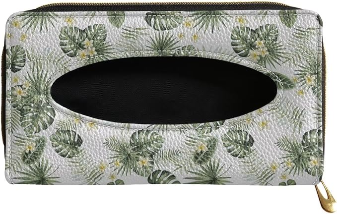 Green Palm Leaves Sun Visor Napkin Holder PU Leahter Car Visor Tissue Box Mask Holder for Car Durable Car Accessories