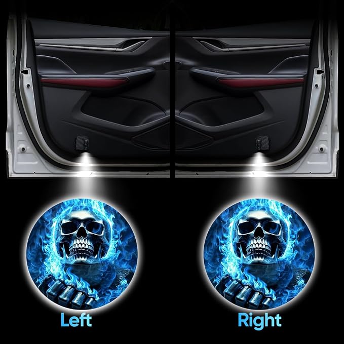 2 PCS Car LED Angel Wing Door Light Logo Projector - Brand Logo Ghost Shadow Light for Car Doors (Blue Skull)
