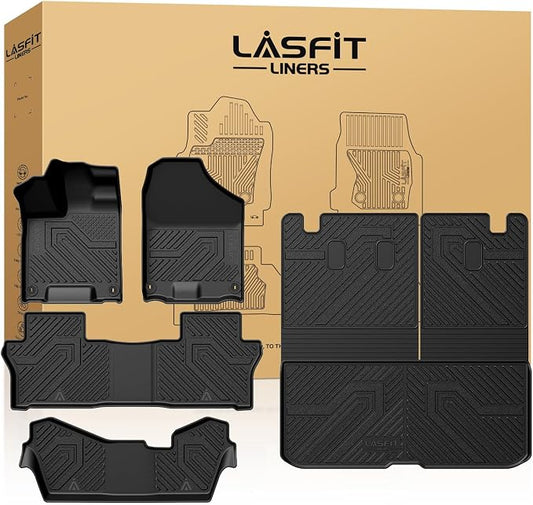 LASFIT All Weather Floor Mats for Honda Pilot 2016-2022 - 8 Seats | Full Surround TPE Mats, Tall Walls, 3D Custom Fit, Non-Slip, All-Weather, Easy Clean, Tool-Free Install, Safe Pedal Clearance