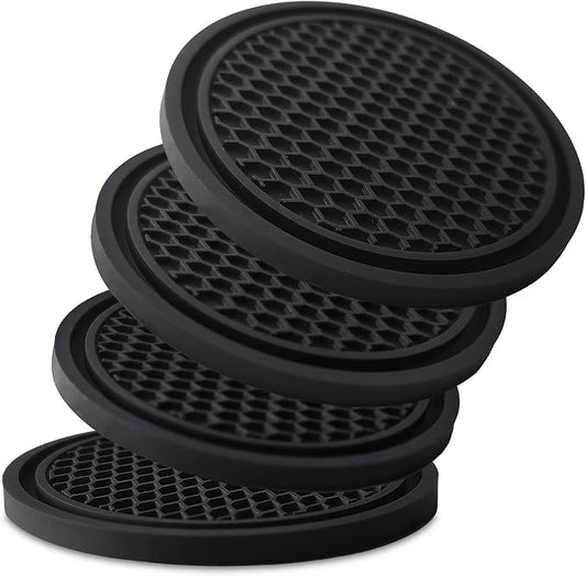 Car Cup Holder Coaster 4 Pack - Non Slip & Shockproof,Flexible PVC Rubber Insert for Car/Truck/SUV/Van (2.75"x0.2") Universal Fit Auto Cup Holders Accessories for Women and Man (Black)