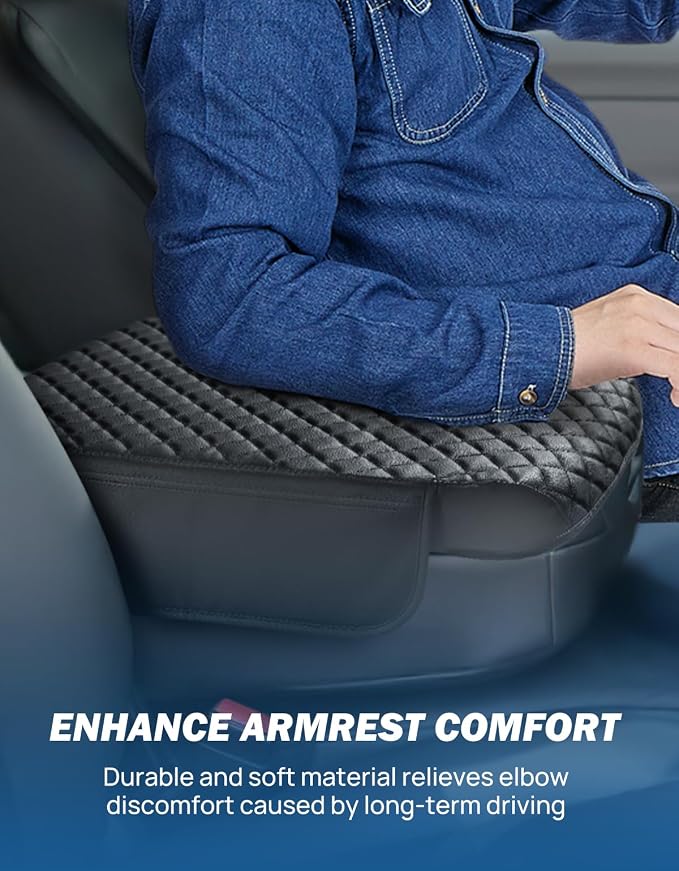 JOYTUTUS Center Console Cover Compatible with 2002-2012 Ram 1500 2500 3500 Jump Seat Console, Leather Arm Rest Armrest Cover for Car, Middle Console Cover Car Arm Rest Cover Replacement, with 2 Pocket