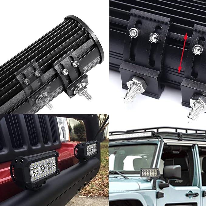 LED Light Bar Mounting Brackets Kit - 2PCS Bottom Mounted Slide Base Bracket Adjustable Universal for LED Pods Work Light Bars, for Jeep Offroad Truck SUV