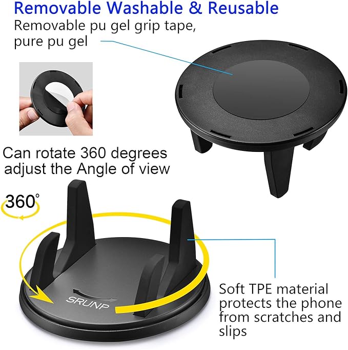 SRUNP Dashboard Phone Holder for Car [Vertical Horizontal 360 Rotate] Car Phone Mount, Cell Phone Holder Compatible with iPhone 17 16 15 14 13 12 Pro Max Samsung Android Smartphones and More