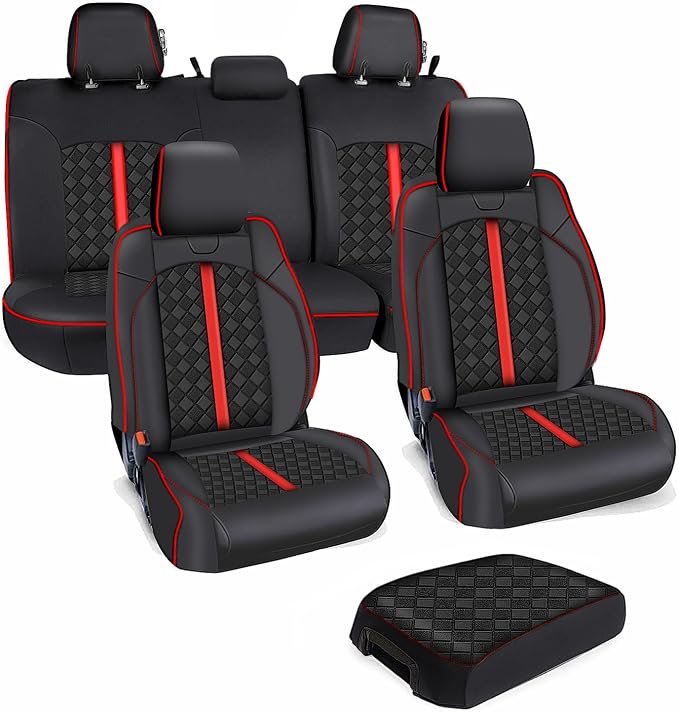 Carlimeki Leather Seat Covers Custom Fit for Tacoma Gen 2nd (2005-2015) | For Double & Crew Cab only - Fits Base, PreRunner, TRD Pro - Fully Covered - Fit Like a Glove