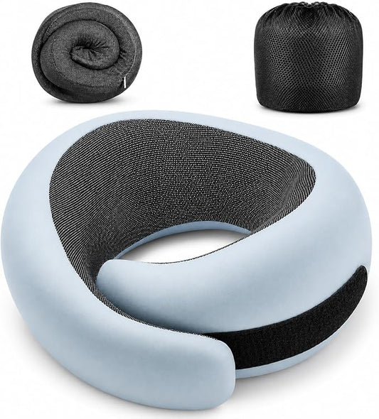 Travel Neck Pillow for Airplanes, Pure Memory Foam Neck Pillow with Washable Cover and Storage Bag, Ergonomic 360° Support for Sleeping, Car, Office, Home, Black