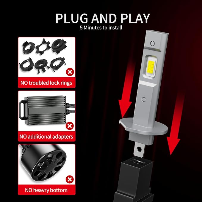 Latest 𝖧𝟣 Bulbs, 90,000LM 1300% Brightness, 6500K White Super Bright, 1:1 Halogen Size, 6500K Cool White, No Adapter Required, Easy Install Non-Polarity Off Road Lights, Pack of 2