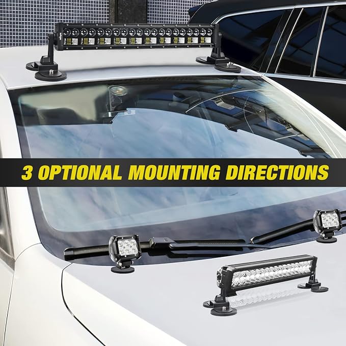 Nilight 2PCS Magnetic Base Light Bar Mounts Universal Fit Strong Sucker Holder W/Rubber Boot for LED Pod Work Lights Auxiliary Driving Lamp on Roof Hood of Off Road Truck SUV Tractor Golf Cart Boats