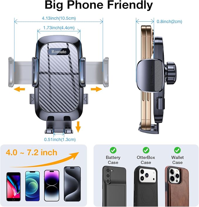 Romuto Phone Holders for Your Car Phone Holder Mount【Super Suction】Cell Phone Holder for Car Accessories for Women Men【360° Adjustable】Suction Phone Mount for Car, Window, Bathroom for iPhone Samsung