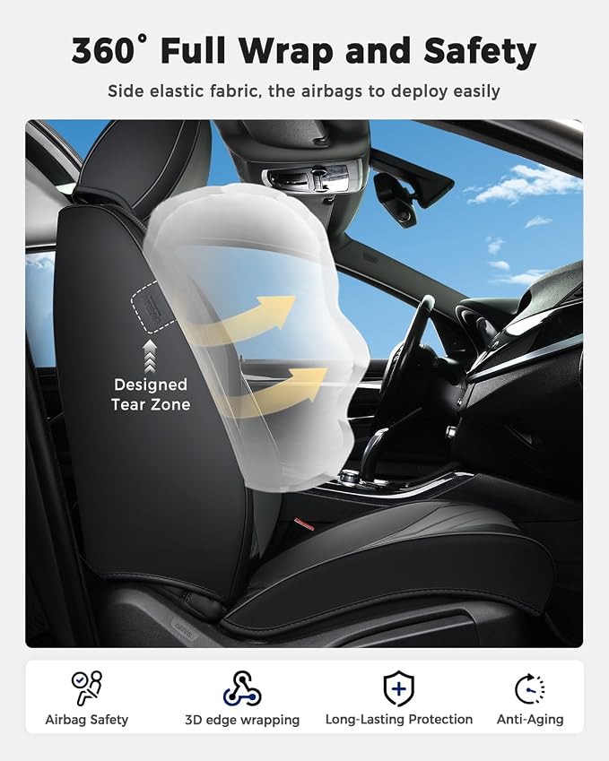 Huidasource Leather Seat Covers, Universal Fit for Most Cars, Black&Gray | Full Coverage, Easy Install with Velcro, Airbag Compatible, Retains Seat Functions & Cupholders