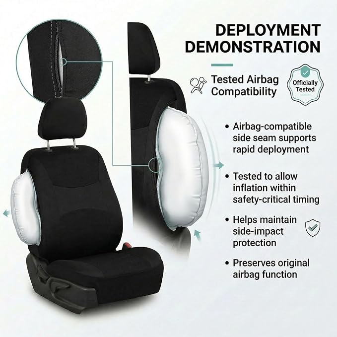 FH Group Universal Car Seat Covers Front Set for SUV Truck Sedan Vans | Waterproof All-Purpose Cloth Seat Cover Set Airbag Compatible Washable Split Bench Protector Interior Upgrade - Black