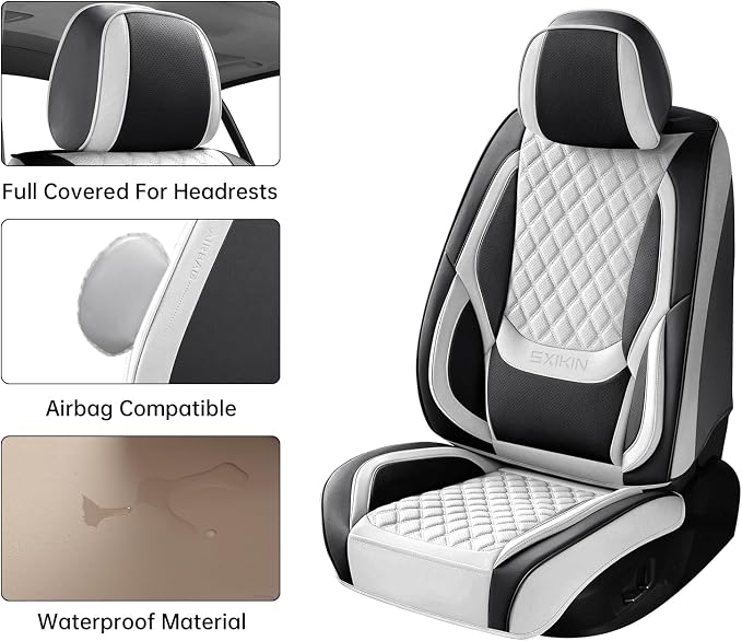 Car Seat Covers,Leather Front Seat Covers for Cars,Front Driver Seat Covers,Waterproof Car Seat Cushion Protectors,Universal Fit for Most Cars SUV Trucks(Black White, Front Seats)