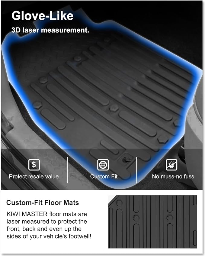 Kiwi Master Floor Mats for 2009-2018 Dodge Ram 1500 Quad Cab | 2019-2024 Ram 1500 Classic Quad Cab, Custom Fit All Weather Car Mat, Heavy Duty TPE Floor Liners, Front Rear 2 Row Set, Black