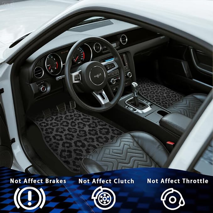 Black Leopard Car Floor Mats Set of 4 Leopard Print Carpet Front Rear Carpets Mat Decorative Car Floor Carpets Non-Slip Auto Car Accessories Universal Fit Car Accessories for Truck