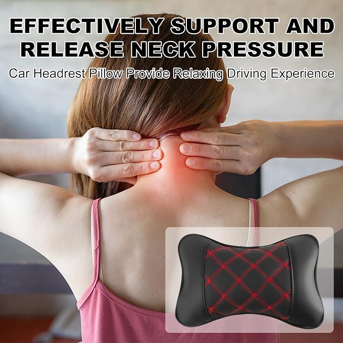 2 Pack Car Neck Pillow PU Leather Automotive Headrest Pillow for Car Support Neck Pain Relief Universal Car Pillow (Red Black)