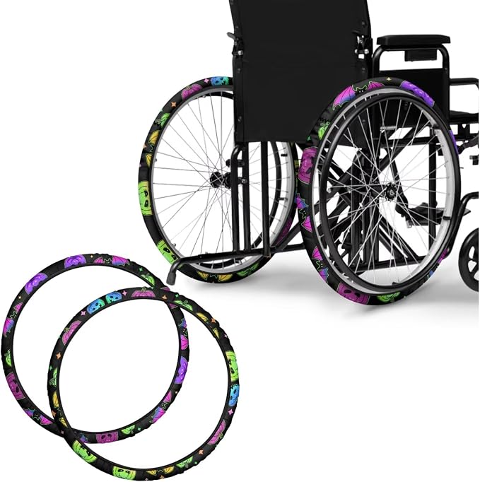 Colorful Pumpkin Wheelchair Wheel Covers Non-Slip Wheelchair Accessories Tyre Covers to Protect Floors Carpets Fits 24" Wheels Set of 2 Pairs Halloween Decorations
