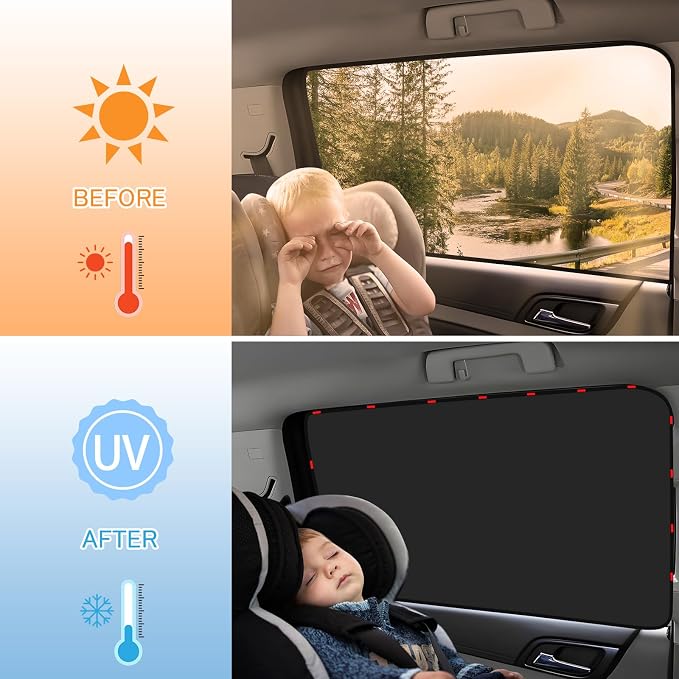 ZATOOTO Magnetic Car Window Shade 2 Pack Car Shades for Rear Windows | Car Privacy Curtain UV Block Window Shade, Universal Size for Vehicle Rear Window Shade for Baby, For Sleeping