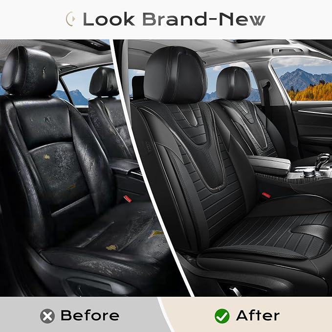 Coverado Car Seat Covers Front Seats, 2 Pack Waterproof Leather Front Seat Covers, Universal Fit for Cars SUVs Sedans,Black