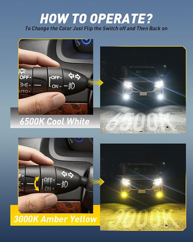 AUXITO H11 Switchback LED Bulbs, 80000LM 6500K White 3000K Yellow Dual Color H11 LED Bulb, 1:1 Mini Wireless Fog Light Bulbs, Fanless Copper Tube Cooling, No Beam Shift
