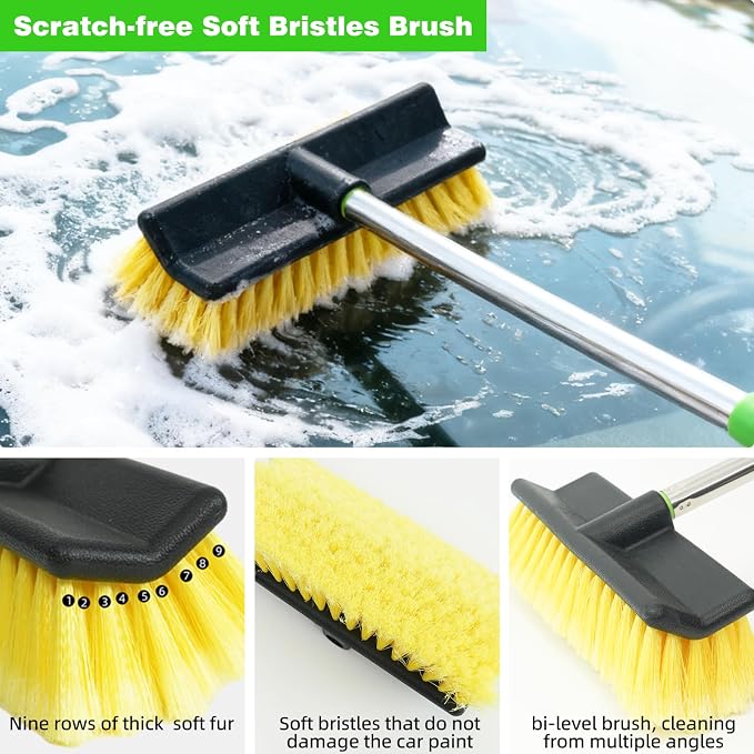 2 Pack 62" Car Wash Brush with Long Handle, Chenille Microfiber Car Wash Mop Mitt, Scratch-Free Soft Bristles Brush , Windshield Window Squeegee, Car Cleaning Kit Supplies for Car,Truck,SUV,RV,Boat