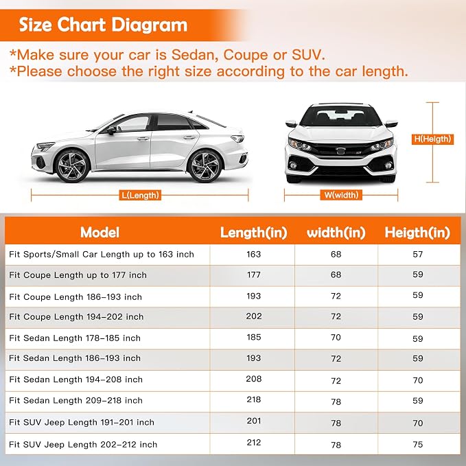 Universal Fit Car Cover for Coupe Length 186-193in, Waterproof Automobiles Cover All Weather Compatible with Chevrolet Camaro/Corvette, Ford Mustang/Shelby, Audi A4/A5, Kia Optima