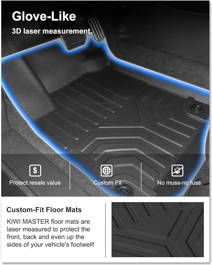 Kiwi Master Floor Mats for 2018-2022 Honda Accord | Custom Fit, All Weather Car Mats, Heavy Duty TPE Floor Liners, Front & Rear 2 Row Set, Black
