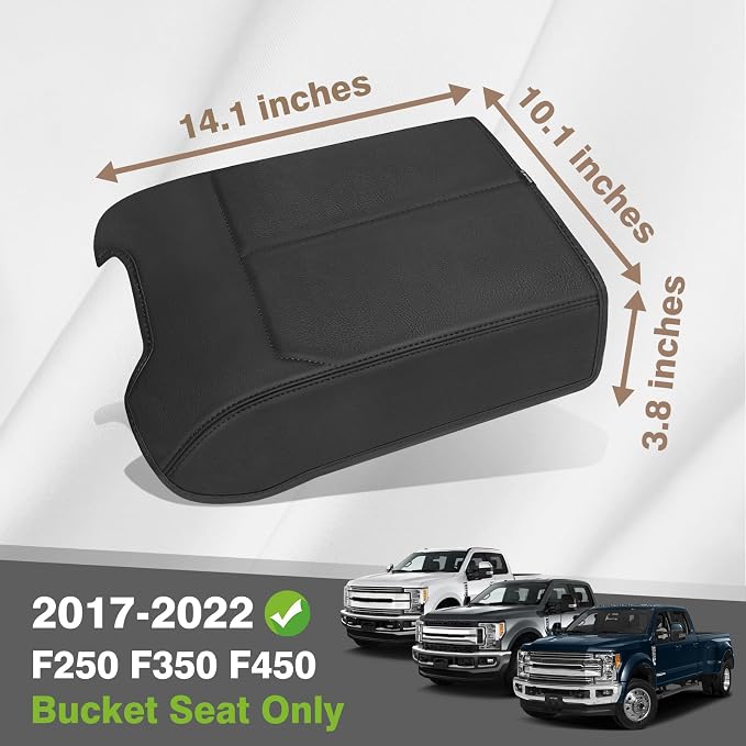 Muslogy Center Console Armrest Cover Fit for Ford F150 2015-2020 &F250 F350 F450 2017-2022 & Expedition 2018-2024 Accessories, Armrest Pad Console Lid Cushion Vegan Leather Regular Thick (Bucket Seat)