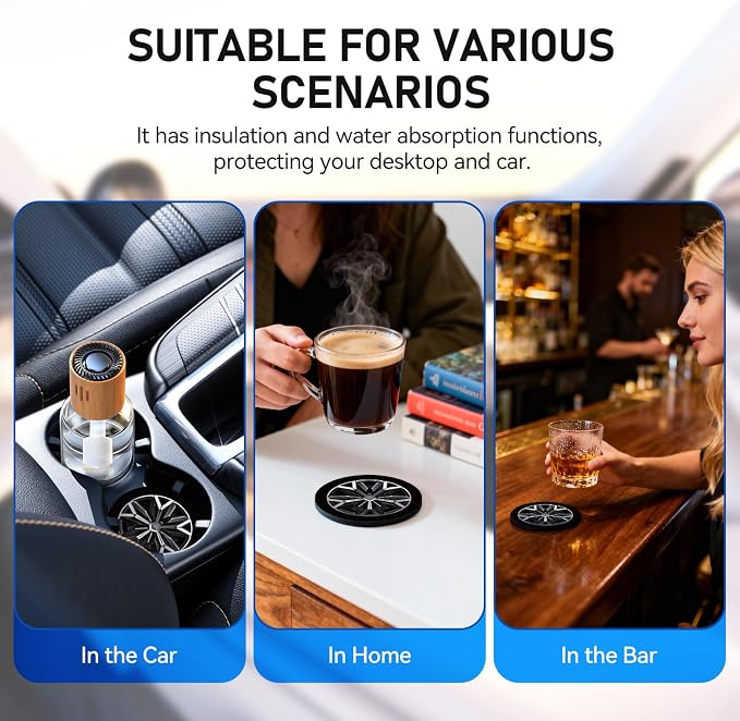 Funny Car Coasters for Cup Holders, 2 Pack Anti Slip Universal Silicone Coasters, 2.75" Car Wheels Coasters Interior Accessories for Women Men (Wheels)