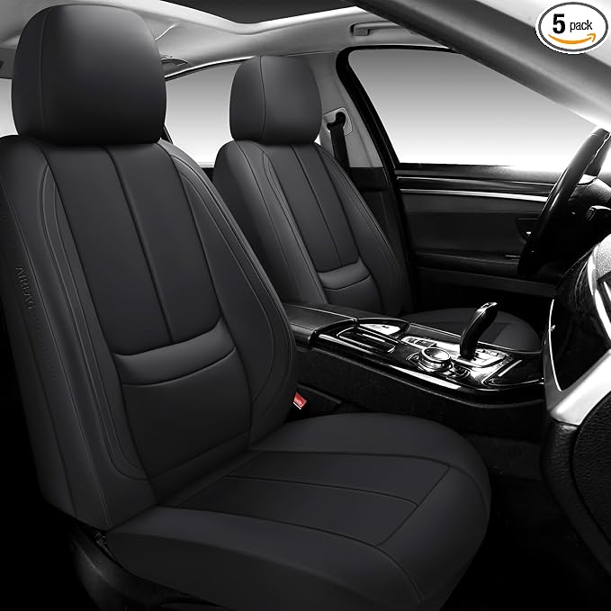 Full Coverage Leather Car Seat Covers Full Set,Waterproof Seat Covers for Cars,SUVs Pick-up Truck, Car Seat Cushion,Car Seat Protector,Black Seat Cover with 5 Seats