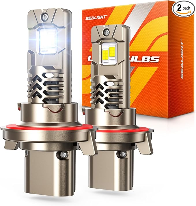 SEALIGHT 9008/H13 LED Bulb, 10X Brighter 50,000LM Super Output, 1:1 Size No Adapter Required, 6500K White, 70000Hrs Long Lifespan with IP68 Waterproof, Non-Polarity Plug and Play, Pack of 2