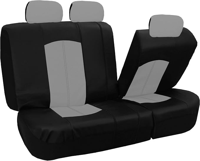 FH Group Highest Grade Faux Leather Split Bench Seat Cover, Rear Set – Universal Fit for Cars Trucks & SUVs (Gray/Black) PU008013