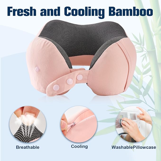 Cirorld Neck Pillow for Traveling, Travel Pillows for Airplanes,100% Pure Memory Foam Travel Neck Pillow, Adjustable Flight Pillow, Portable Plane Accessories with Eye Mask, Earplugs, Carry Bag