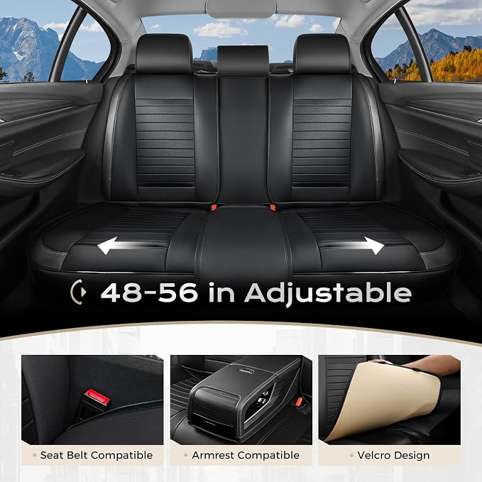 Coverado Car Seat Covers Full Set, 5 Pieces Waterproof Leather Seat Covers, Universal Fit for Cars SUVs Sedans,Black