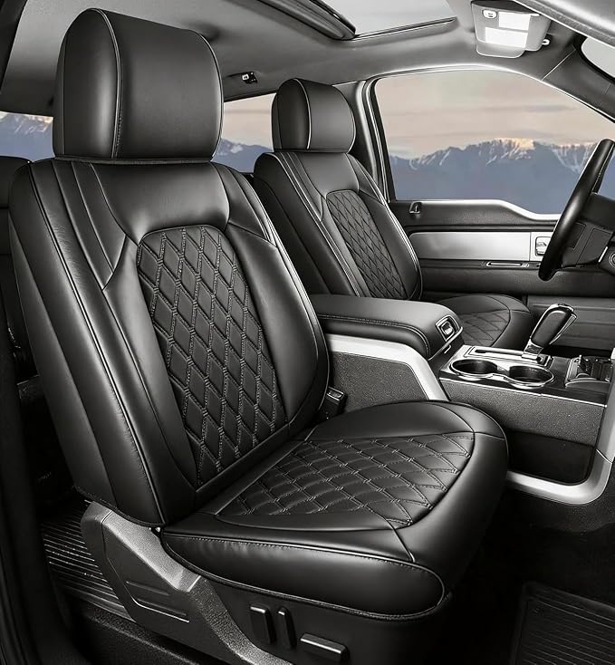 Umbrauto Seat Covers for Ford F150| Nappa Leather Pickup Truck Custom Fit Seatcovers for 2015-2025 2026 F150 SuperCrew/ 2017-2026 F250 F350 F450 Super Duty Crew Cab XL XLT Lariat King Ranch Platinum